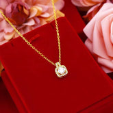 Fashion Jewelry Set Zircon Gem Pendant Chain Choker Necklace For Women Gold Color Stud Earring Statement Wedding Ring - Fashionner