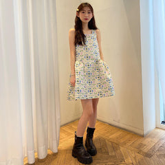 Suspender Non-mainstream Sleeveless Vest Floral Skirt - Fashionner