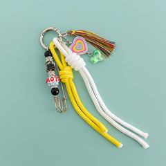 New Love Macaron Color Hand-woven Bends And Hitches Rhinestone Tassel Key Chain