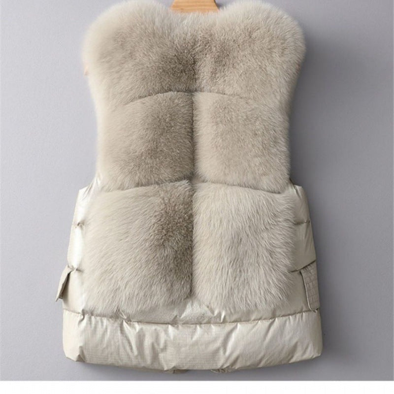 Winter Short Down Jacket Women's Imitation Fox Fur Woolen Women's Winter Wear Vest Cardigan - Fashionner