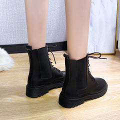 British Style Martin Boots Round Toe Lace-up - Fashionner
