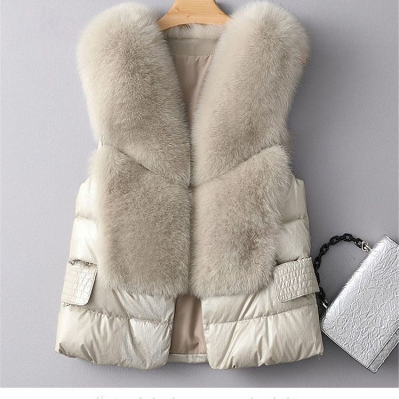 Winter Short Down Jacket Women's Imitation Fox Fur Woolen Women's Winter Wear Vest Cardigan - Fashionner