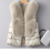 Winter Short Down Jacket Women's Imitation Fox Fur Woolen Women's Winter Wear Vest Cardigan - Fashionner