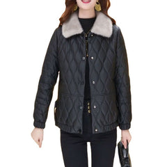 Non-split Leather Disposable Down Cotton-padded Coat For Women Short Leather Jacket - Fashionner