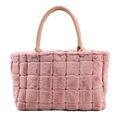 Sweet Small Square Bag Plush Plaid Portable Women - Fashionner