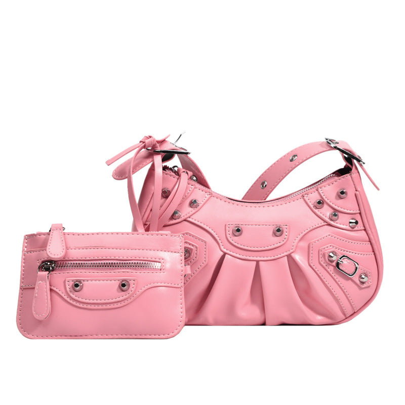 Women's Fashion Vintage Crumpled Crescent Moon Son Mother Shoulder Bag - Fashionner