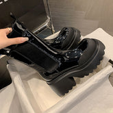 Autumn And Winter Cowhide Silver Platform Martin Boots High Heels Fleece-lined Waterproof Platform Thick Heel Stretch Women - Fashionner