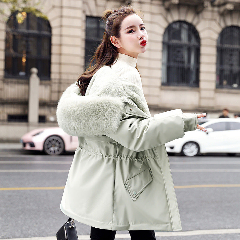New Fleece-lined Mid-length Big Fur Collar Thicken Cotton Clothes Coat - Fashionner