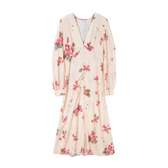 Women's Autumn Long Sleeve V-neck Tight Waist Temperament Slimming Skirt - Fashionner