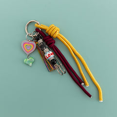 New Love Macaron Color Hand-woven Bends And Hitches Rhinestone Tassel Key Chain