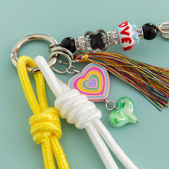 New Love Macaron Color Hand-woven Bends And Hitches Rhinestone Tassel Key Chain