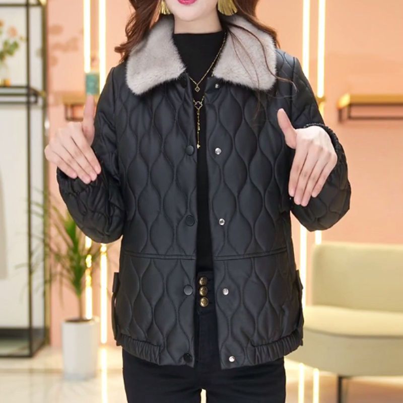 Non-split Leather Disposable Down Cotton-padded Coat For Women Short Leather Jacket - Fashionner