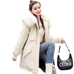 New Fleece-lined Mid-length Big Fur Collar Thicken Cotton Clothes Coat - Fashionner