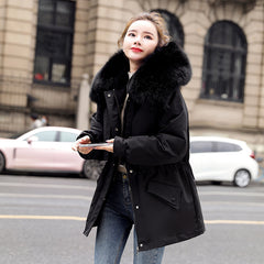 New Fleece-lined Mid-length Big Fur Collar Thicken Cotton Clothes Coat - Fashionner