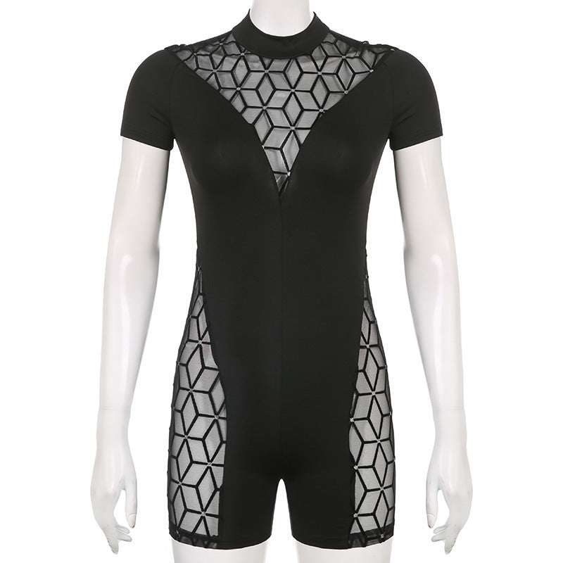 Shorts Women's Mesh Jumpsuit Stitching - Fashionner