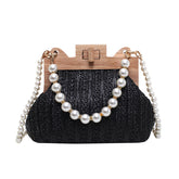 Women's Straw Beach Pearl Chain Woven Shoulder Bag