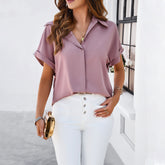 Spring And Summer Temperament Leisure Solid Color Stand Collar Shirt - Fashionner