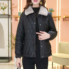 Non-split Leather Disposable Down Cotton-padded Coat For Women Short Leather Jacket - Fashionner