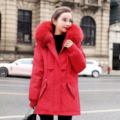 New Fleece-lined Mid-length Big Fur Collar Thicken Cotton Clothes Coat - Fashionner
