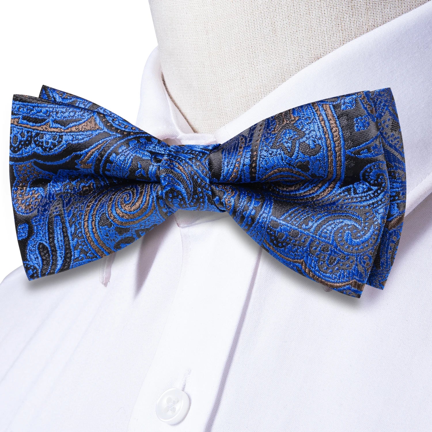 pre-wedding Hi-Tie Sky Navy Royal Blue Silk Mens Bow Tie Hanky Cufflinks Set Pre-tied Butterfly Knot Adjustable Bowtie Male Wedding Business - Fashionner