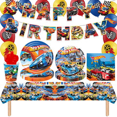 Party Hot Wheels Birthday Party Decoration Disposable Tableware Balloon Paper Cups Plates Tablecloth for Kids Boy Baby Shower Supplies - Fashionner