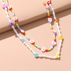 New Lovely Colorful Beads Pearl Clavicle Choker Flower Necklace for Women Girls Spring Summer Jewelry Wholesale - Fashionner