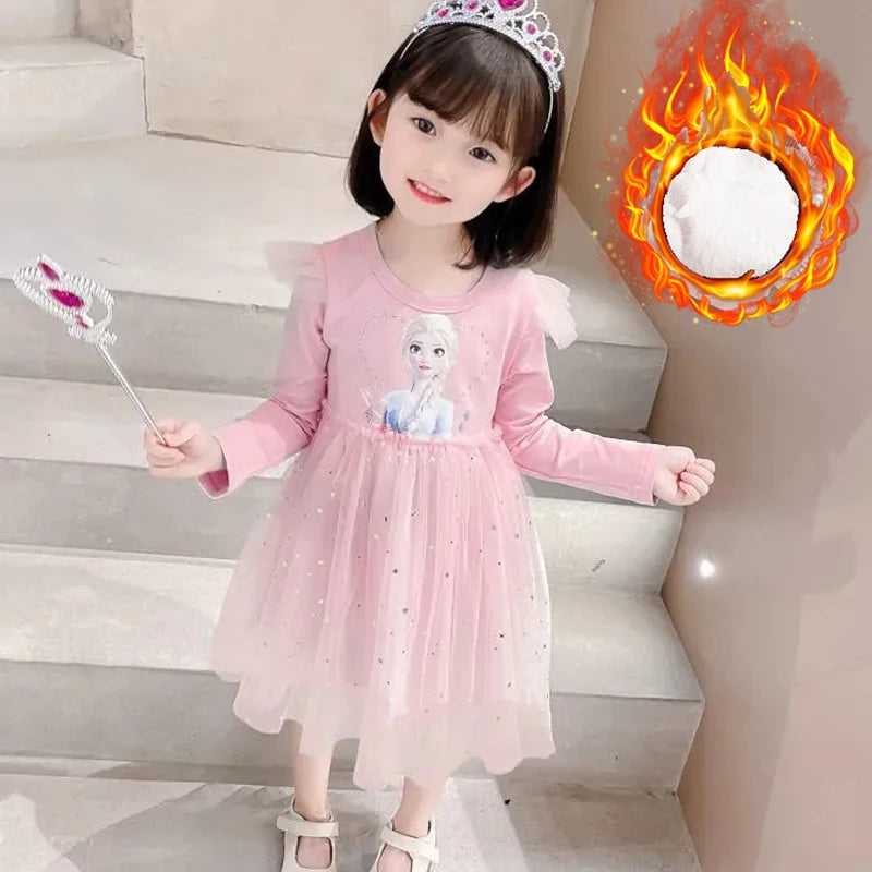 Western Children's Western Style Frozen Formal Dress 2023 New Elsa Princess Dress Girls Dress Autumn Plush Kids Dress Party Long-sleeved - Fashionner