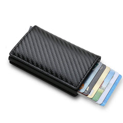 DIENQI Carbon Fiber RFID Blocking Men's Credit Card Holder Leather Bank Card Wallet Case Cardholder Protection Purse For Women - Fashionner