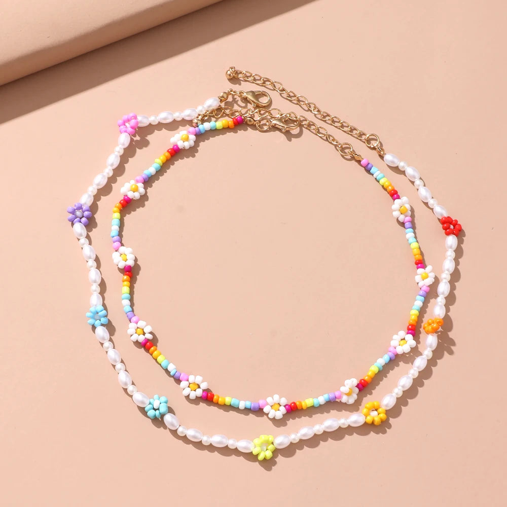 New Lovely Colorful Beads Pearl Clavicle Choker Flower Necklace for Women Girls Spring Summer Jewelry Wholesale - Fashionner