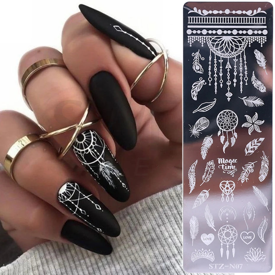 Christmas Nail Art Stamping Plate Winter Xmas Snowflake Leaf Dreamcatcher For Nail Polish Image Printing Template Tools BESTZ-N - Fashionner