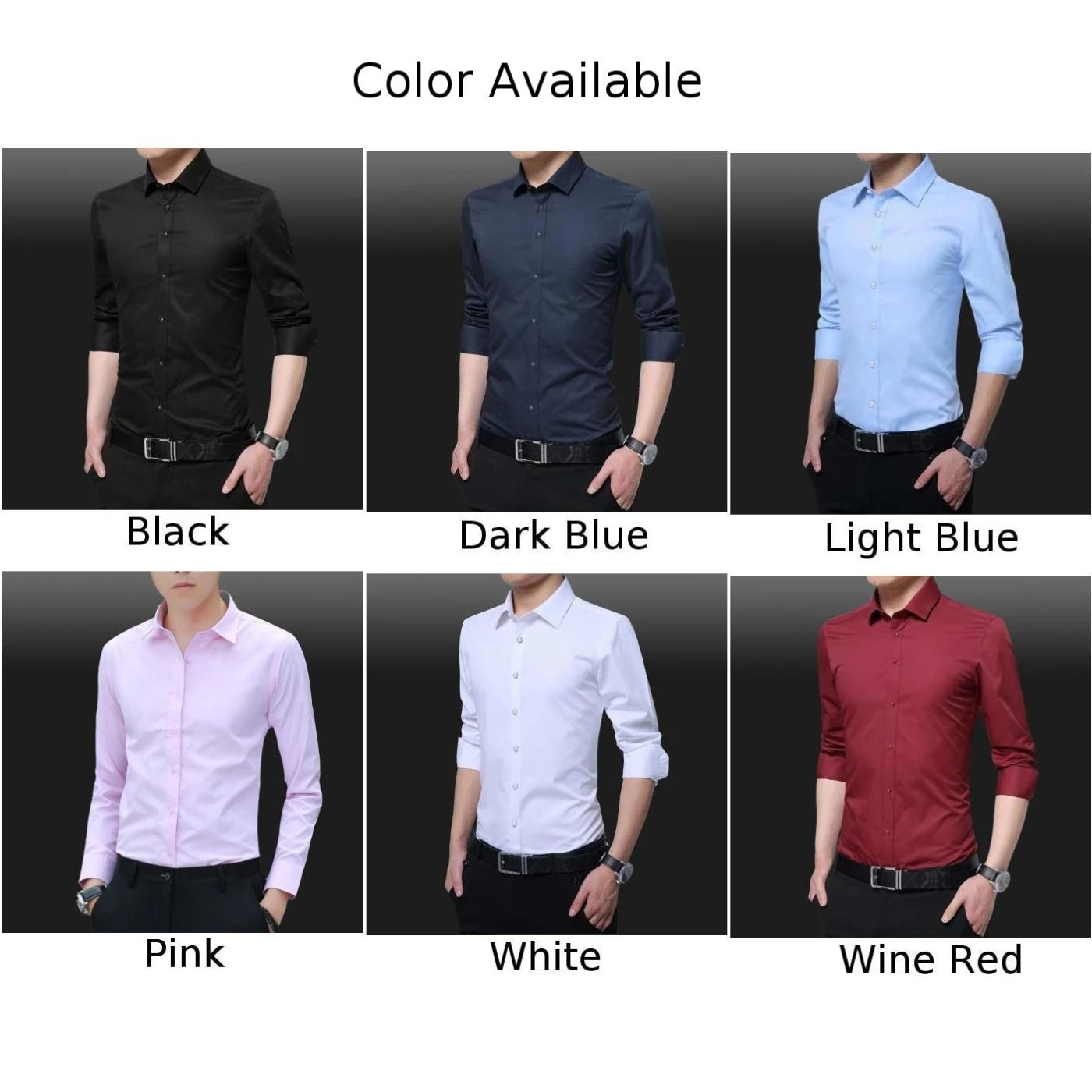 Men Long Sleeve Shirts Office Business Formal Dress Shirt Man Casual Blouse Solid Slim Fit Tops Fashion Male Clothing - Fashionner