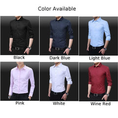 Men Long Sleeve Shirts Office Business Formal Dress Shirt Man Casual Blouse Solid Slim Fit Tops Fashion Male Clothing - Fashionner
