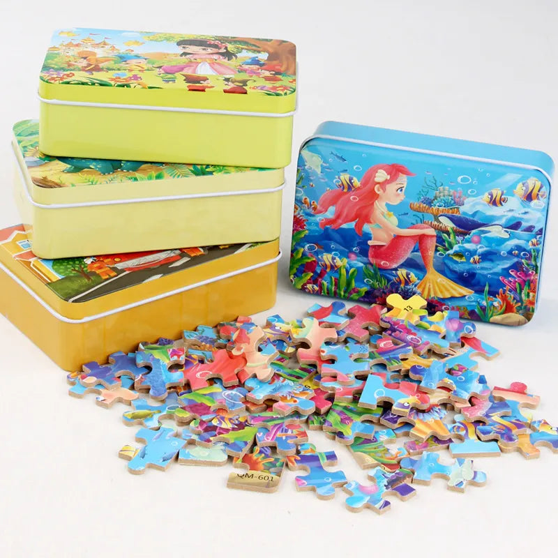 kids 60pcs 3D Wooden Jigsaw Puzzles with Cartoon Snow White/Cinderella/Princess/Helicopter/Hot Air Balloon Picture Puzzles for Kids - Fashionner