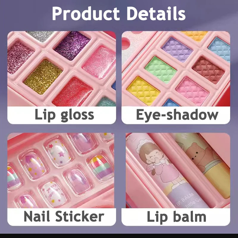 Makeup Set For Girls Makeup Box Suitcase Washable Makeup Kit Full Set Lipstick Eyeshadows Nail Polish Stickers Kid Game Toy Gift - Fashionner