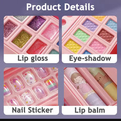 Makeup Set For Girls Makeup Box Suitcase Washable Makeup Kit Full Set Lipstick Eyeshadows Nail Polish Stickers Kid Game Toy Gift - Fashionner