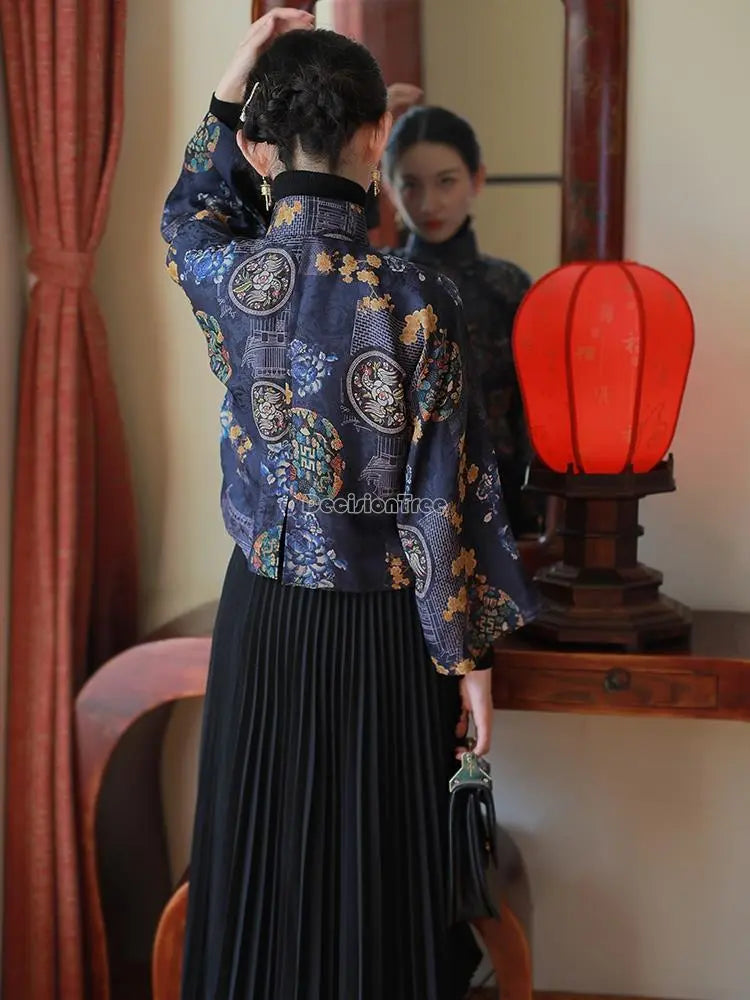 Traditional 2023 autumn new chinese style traditional hanfu top print cheongsam oriental blouse elegant festival party dress qipao top pd - Fashionner