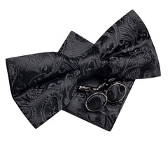 pre-wedding Hi-Tie Silk Pre-tied Mens Bowtie Hanky Cufflinks Set Bow Tie Cravat for Male Jacquard Solid Paisley Floral Men Wedding Business - Fashionner