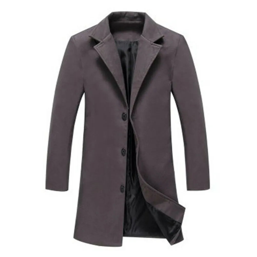 Autumn Winter Fashion Men's Woolen Coats Solid Color Single Breasted Lapel Long Coat Jacket Casual Overcoat Plus Size 5 Colors - Fashionner