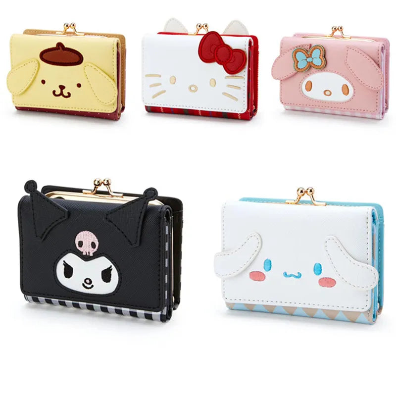 Sanrio Hello Kitty Pocketbook My Melody KT Cat Cinnamon Roll Pringle Kuromi PU Leather Wallet Cute Folding Card Bag Female Wallet - Fashionner