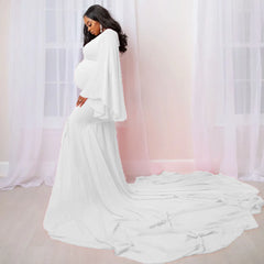 Photoshoot Long Sleeve Maxi Maternity Photography Dresses Photoshoot Fitted Gown Elegant Pregnancy Dress Pregnant Women Long Tail Dress - Fashionner