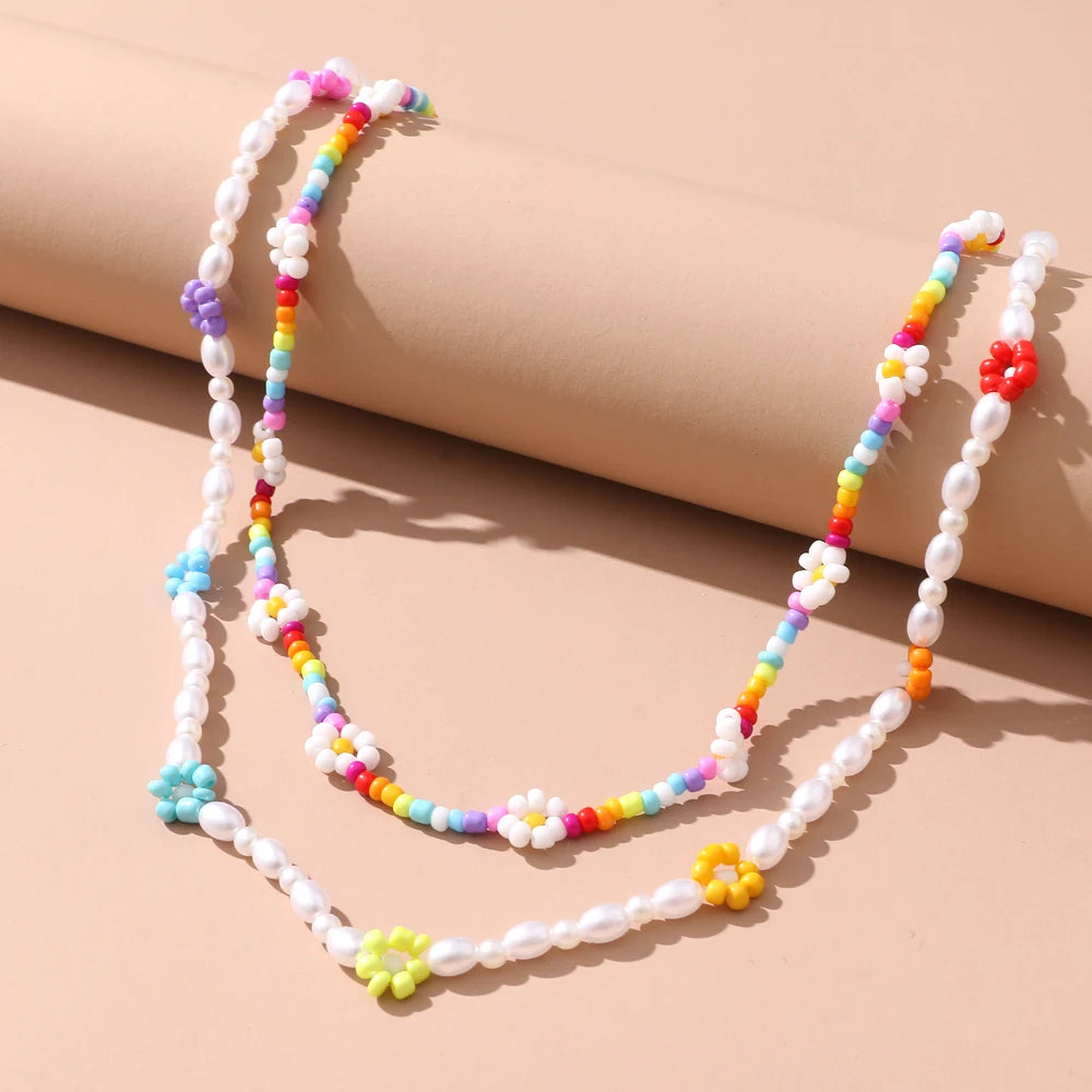New Lovely Colorful Beads Pearl Clavicle Choker Flower Necklace for Women Girls Spring Summer Jewelry Wholesale - Fashionner