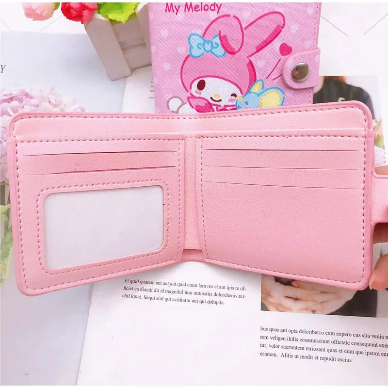 Sanrio Hello Kitty Pocketbook My Melody KT Cat Cinnamon Roll Pringle Kuromi PU Leather Wallet Cute Folding Card Bag Female Wallet - Fashionner