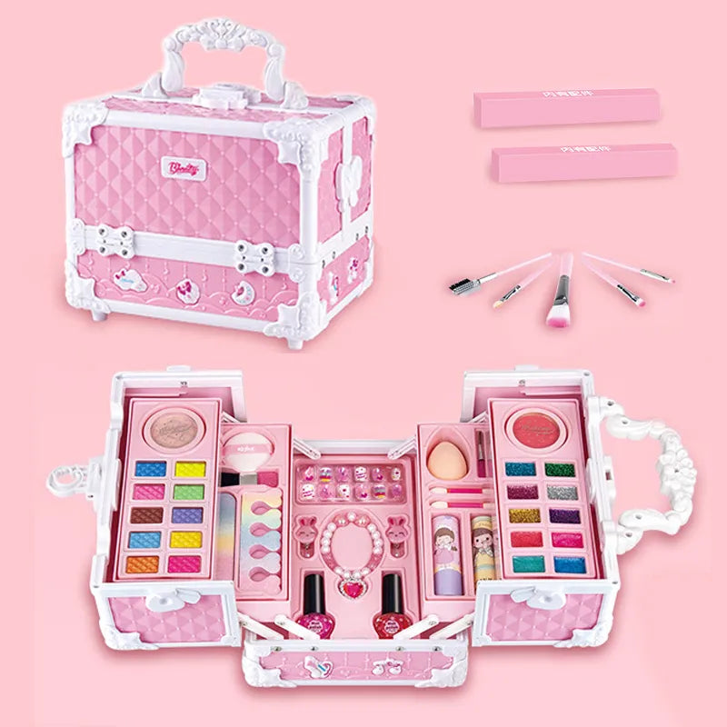 Makeup Set For Girls Makeup Box Suitcase Washable Makeup Kit Full Set Lipstick Eyeshadows Nail Polish Stickers Kid Game Toy Gift - Fashionner
