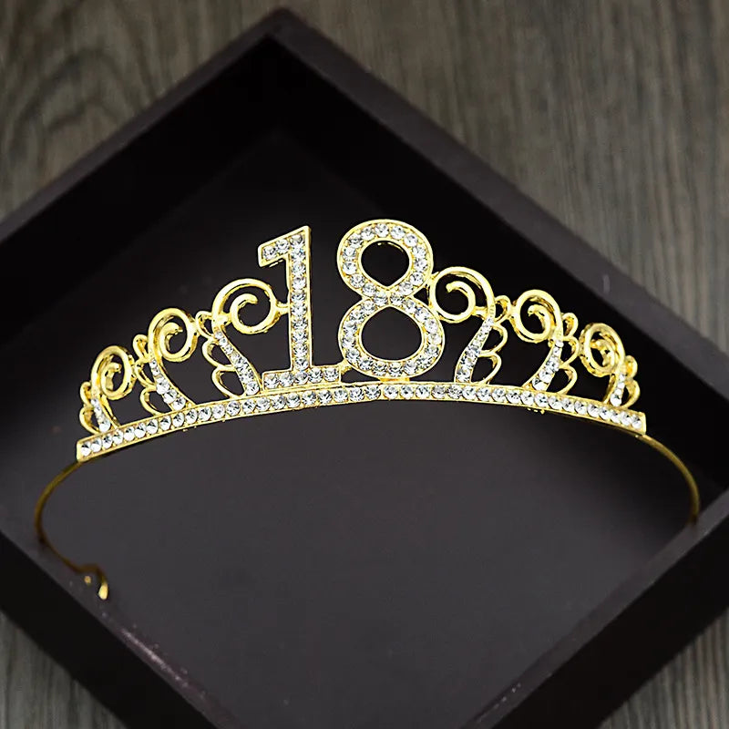 Party 1 Pcs 18th Birthday Princess Crown Headband Crystal Wedding Crown Hairband Women Headwear Hair Decor - Fashionner