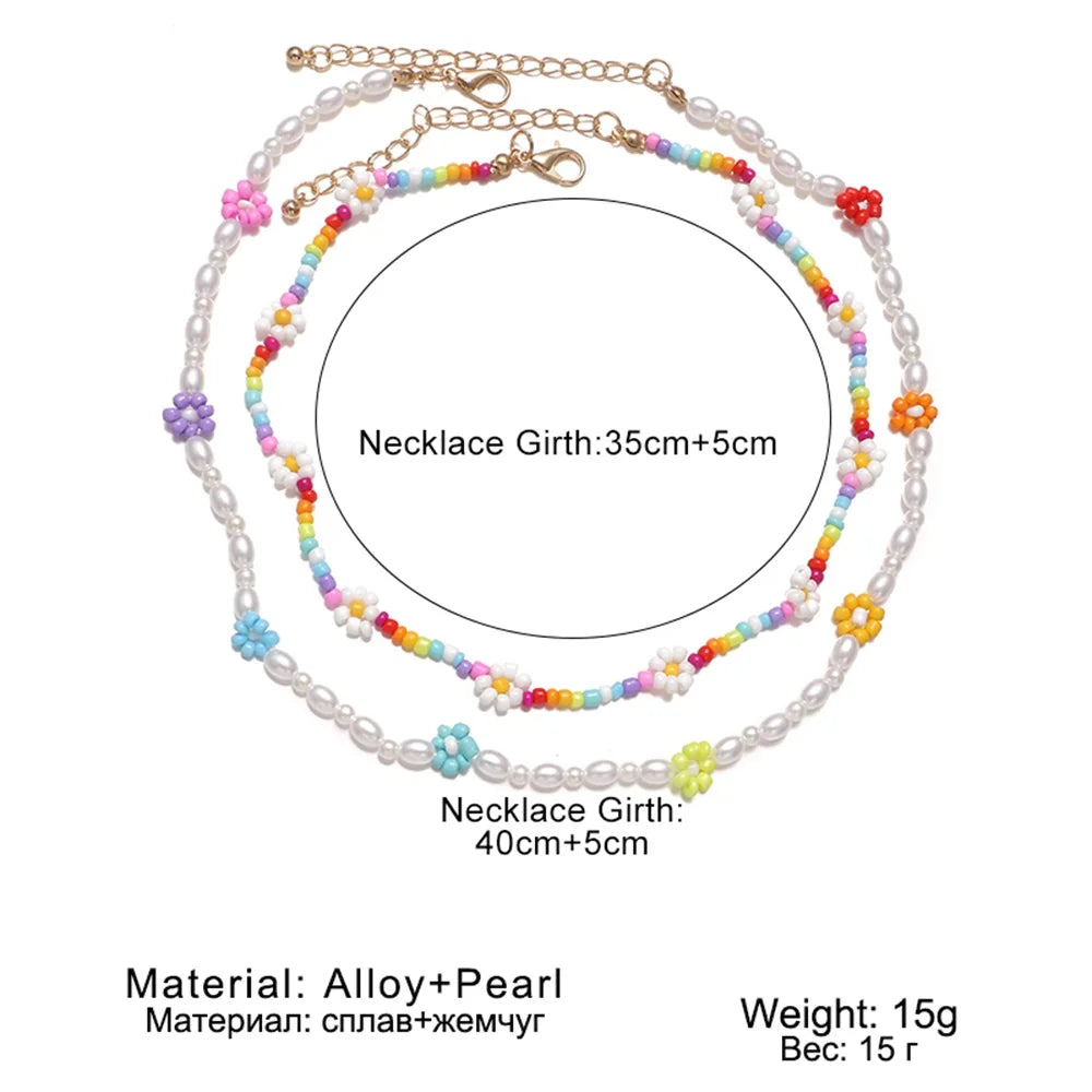 New Lovely Colorful Beads Pearl Clavicle Choker Flower Necklace for Women Girls Spring Summer Jewelry Wholesale - Fashionner