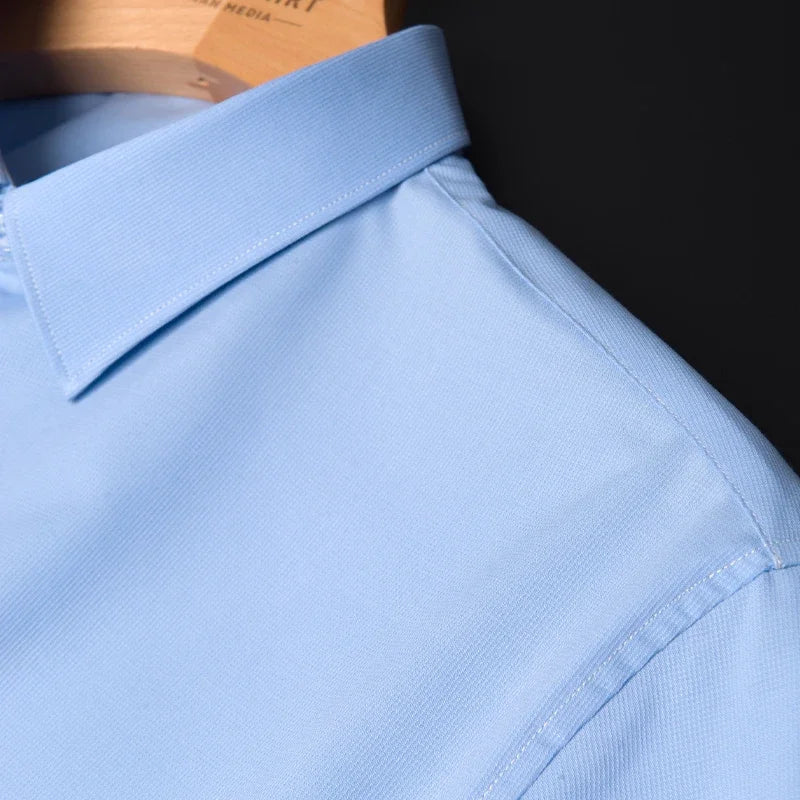 2023 Bamboo Fiber Long Sleeve Men Regular Fit  Microfiber Material Non-iron Professional Casual Dress Shirts Pure Colors - Fashionner