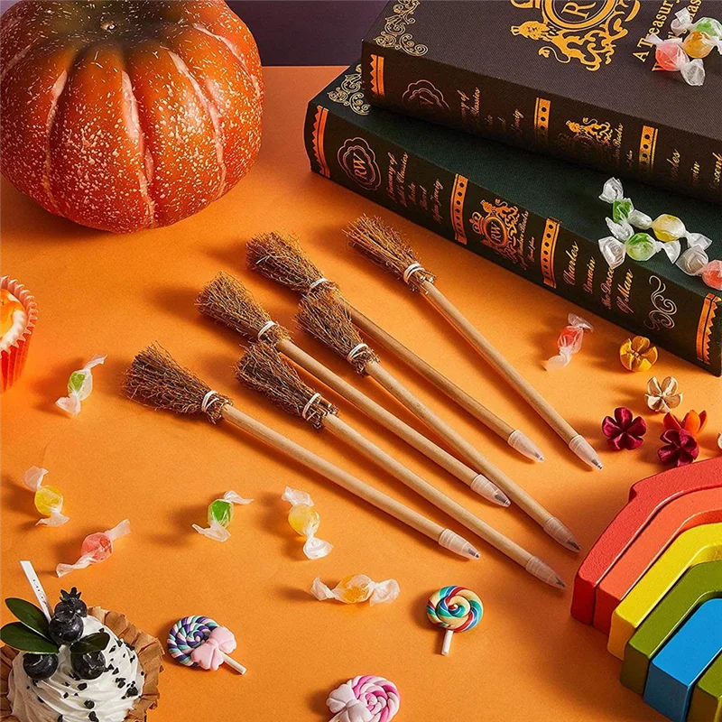 Party 40 Pcs Witch Broom Pencils for Halloween Broomstick Ballpoint Pencils Halloween Party Favors Witch Broom Prop Writing - Fashionner