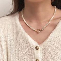 Elegant White Imitation Pearl Beads Choker Clavicle Chain Necklace For Women Love pendant Wedding Jewelry Collar 2023 New - Fashionner