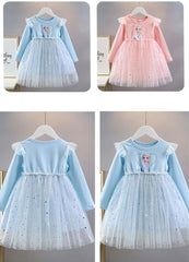 Western Children's Western Style Frozen Formal Dress 2023 New Elsa Princess Dress Girls Dress Autumn Plush Kids Dress Party Long-sleeved - Fashionner