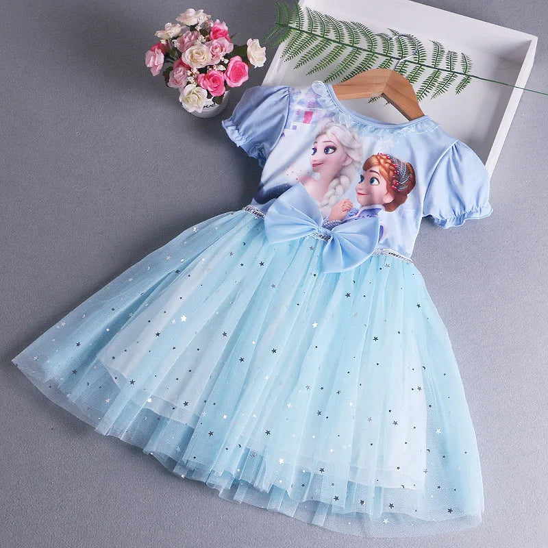 Western New Elsa Princess Dress With Cape Girls Dress Summer Kids Dress Long-sleeved Children's Western Style Elsa Frozen Dress 2-8Y - Fashionner
